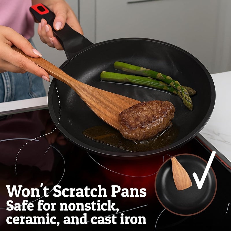 Priority Chef PriorityChef Wooden Spatula for Cooking, Durable Teak Wood Spatula for Flipping, Stirring & Serving – Non Toxic and Nonstick Safe, Hand-Finished, and Easy to Clean Kitchen - Image 2